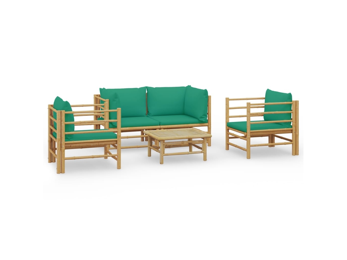Maison Exclusive - 5 Pcs Conjunto Lounge De Jardim Bambu C/ Almofadões Verdes