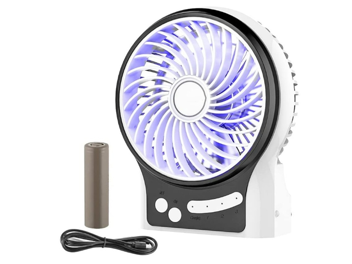 Ventilador Bateria Recarregavel Mini Usb 3 Velocidades Luz Interna/lateral Viagem/pesca/camping Branco Yizhood