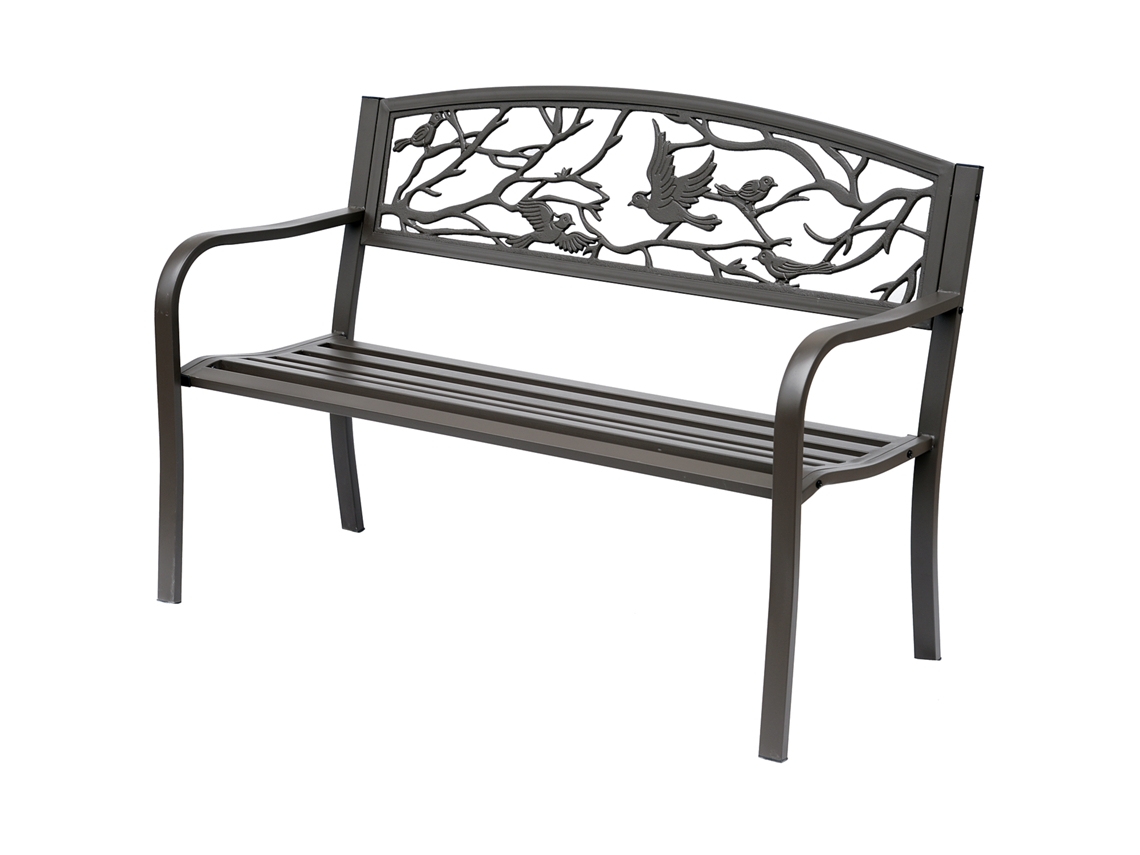 Banco Jardim 3 Lugares Metal Epóxi Estilo Rústico Chique 127x60x85cm Marrom