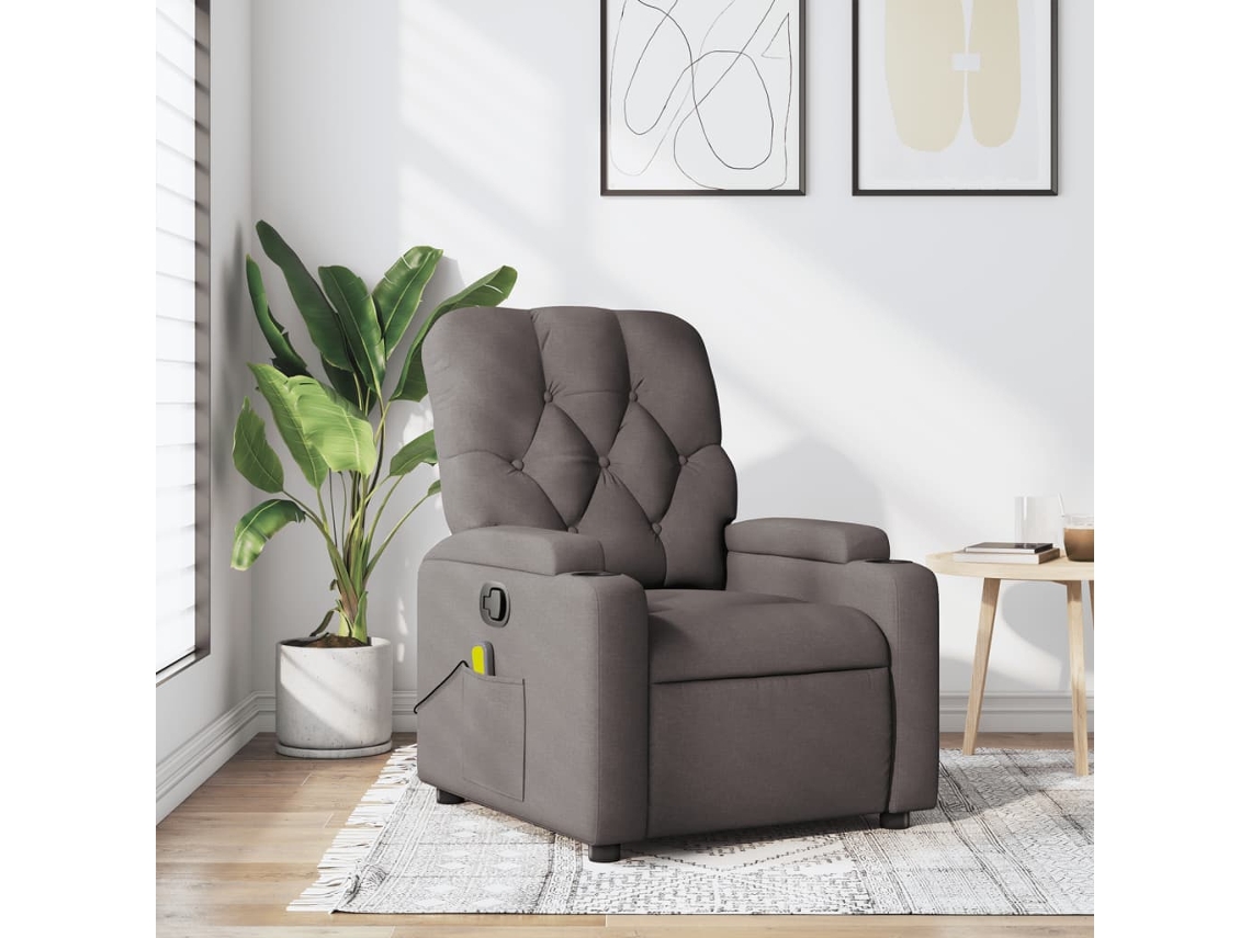 Vidaxl Poltrona De Massagens Reclinável Tecido Cinzento-acastanhado