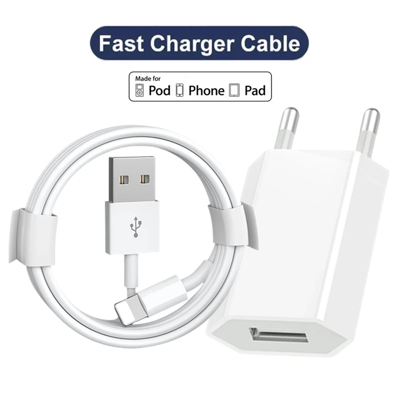 Carregador De Parede Usb Padrão Europeu Com Cabo De 1 Metro, Compatível Com Iphone.