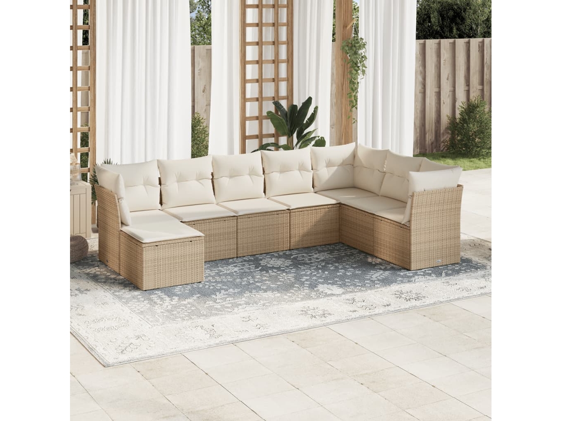 Vidaxl 8 Pcs Conjunto de Sofás P/ Jardim com Almofadões Vime Pe Bege