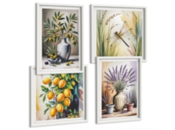 Galeria De Pinturas Murais Flores, Azeitonas Em Vasos, Fundo Moldura Branca Fotos Para O Escritório Espelharte (conjunto De 4 Imagens)
