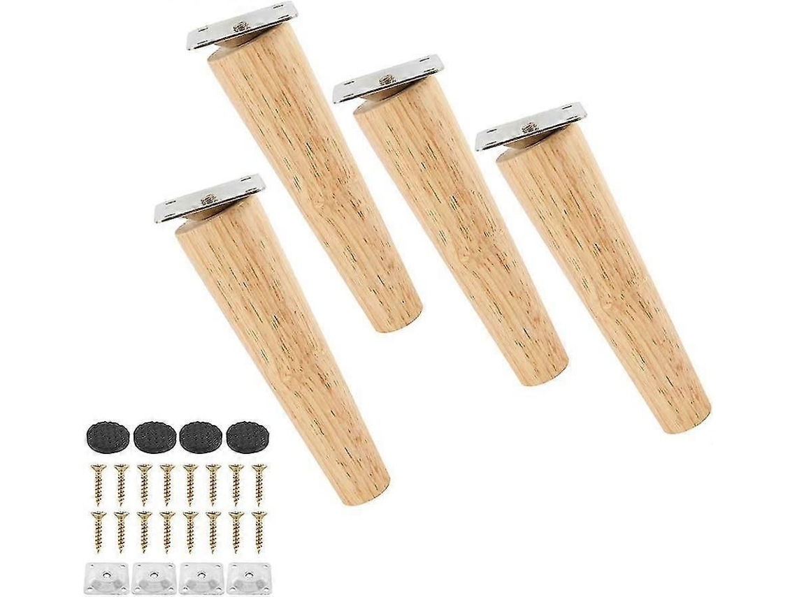 Conjunto De 4 Pés De Madeira Maciça Para Móveis, Com Placa De Montagem E Parafusos (15cm, Angular)
