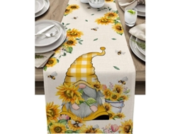 Runner de Mesa Decorativo Girassol Abelha Rustico para Decoracao de Cozinha Floral Gnome Linho Burlap
