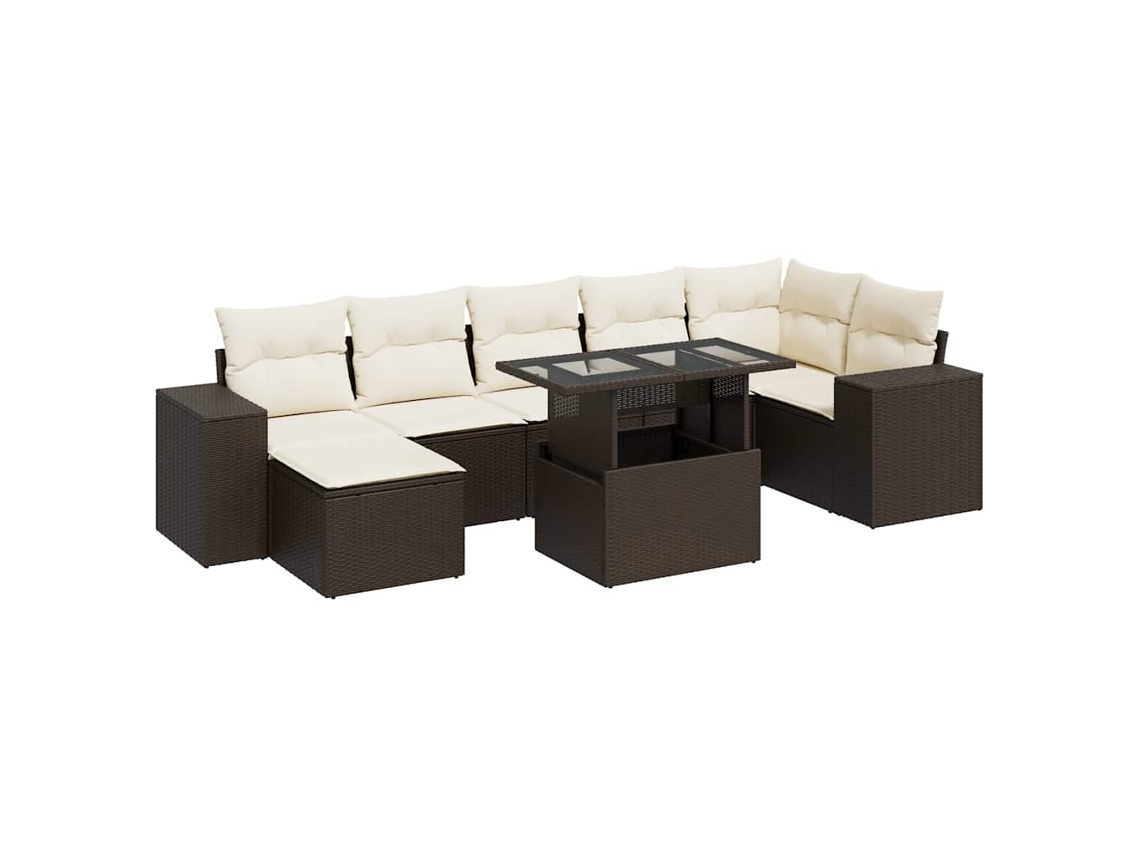 Conjunto 8 sofás de jardim c/ almofadões VIDAXL vime PE castanho