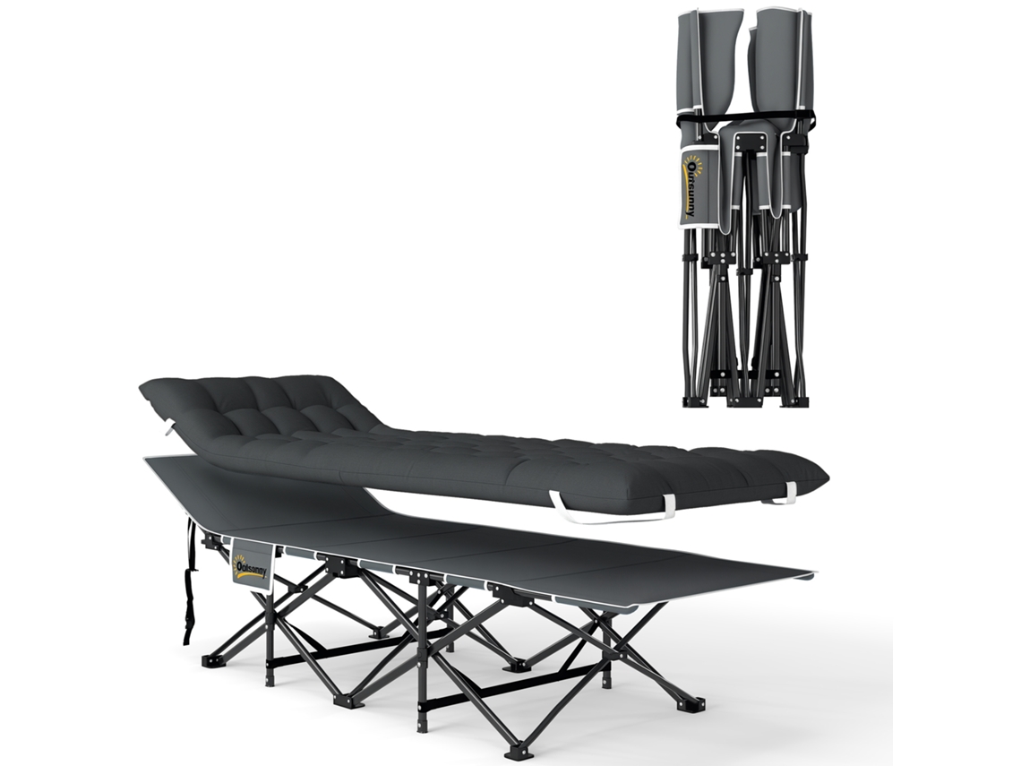 Cama de camping dobrável com colchão portátil, bolsa e pés antiderrapantes preto S/MARCA