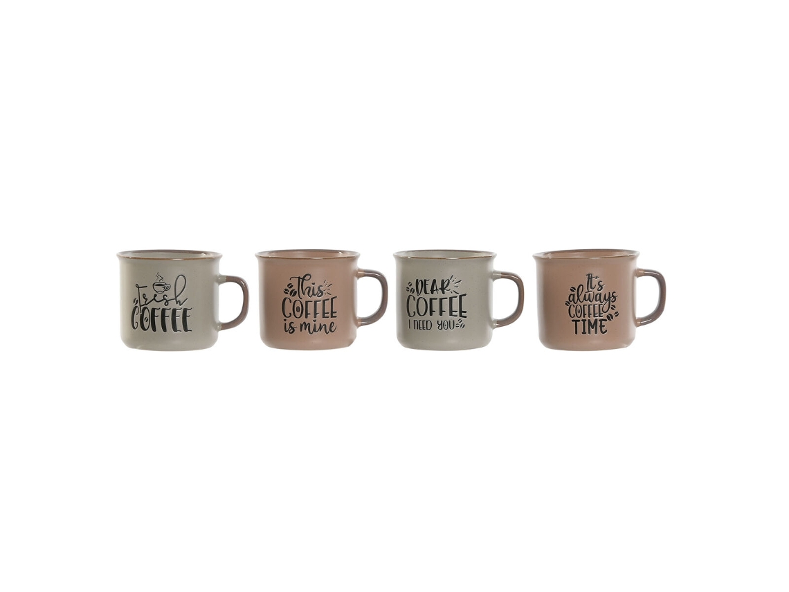 Conjunto de 4 Canecas HOME ESPRIT Azul Cor de Rosa Grés