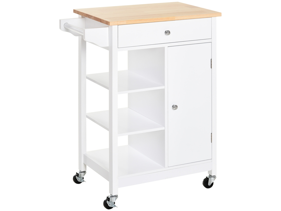 Carrinho de cozinha em madeira, 3 prateleiras, com rodas, 45x38x78cm BTFORUS