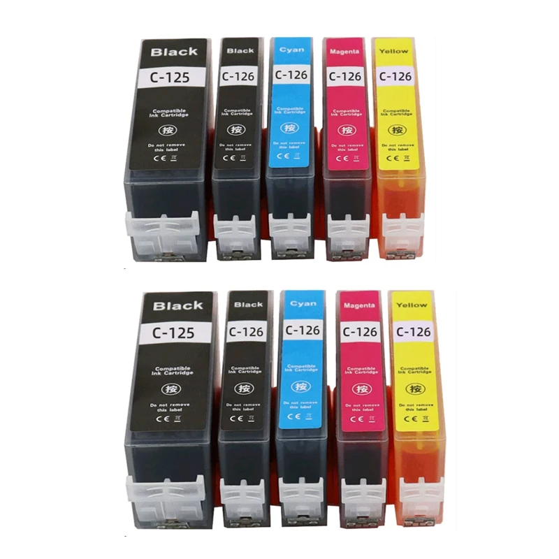 Conjunto de 2 Tinteiros Pgi 125 Cli 126 para Impressoras Canon Ip4810, Ip4910, Mg5210, Mg5310, Mg6110, Mg6210, Ix6510