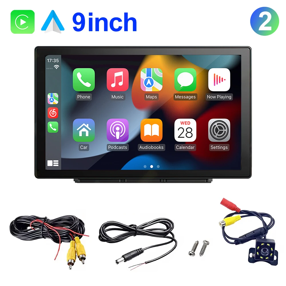 Sistema Multimídia Portátil Carplay Para Carro (9 Polegadas, 8 Leds), Com Som Estéreo Sem Fio Em Tela Grande De 9 Polegadas.