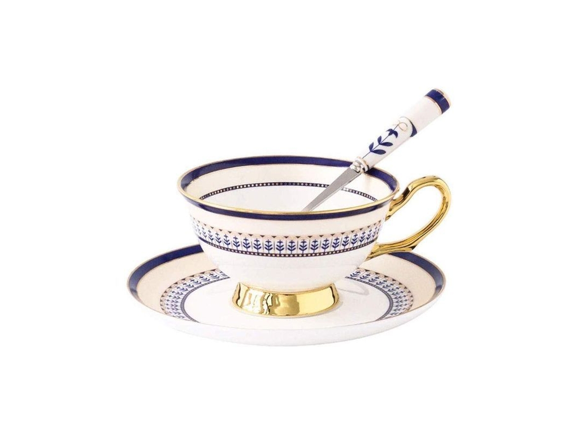 Conjunto de xícara e prato Nova Line, azul royal, Phnom Penh | S/MARCA