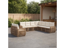 Vidaxl Conjunto De Sofá De Jardim 9 Unid. Bege E Branco Creme Vime Pe