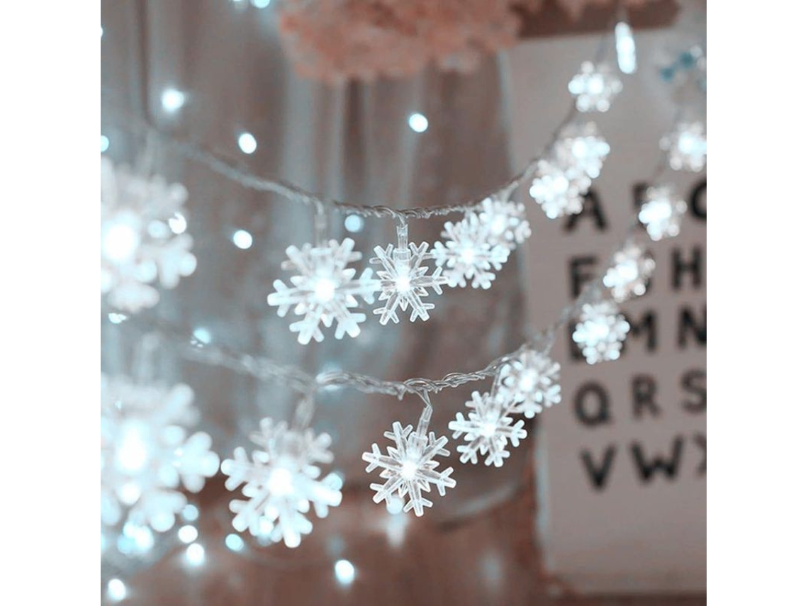 Luces De Natal, Luces De Copo De Neve 19,6 Pés 40 Led Bateria Impermeável Branco
