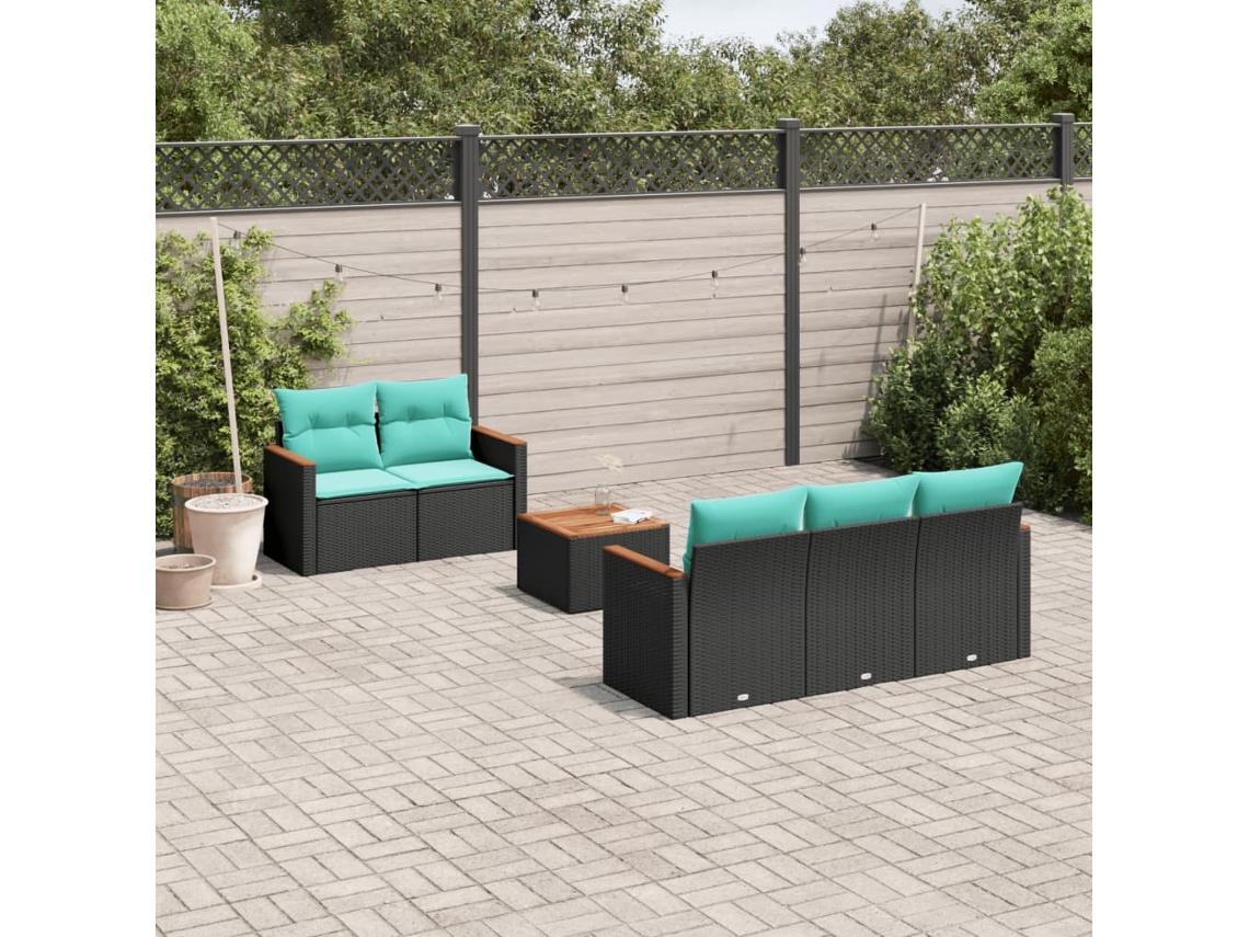 Vidaxl Conjunto De Sofá De Jardim Com 6 Peças E Almofadas Em Rattan Sintético Preto
