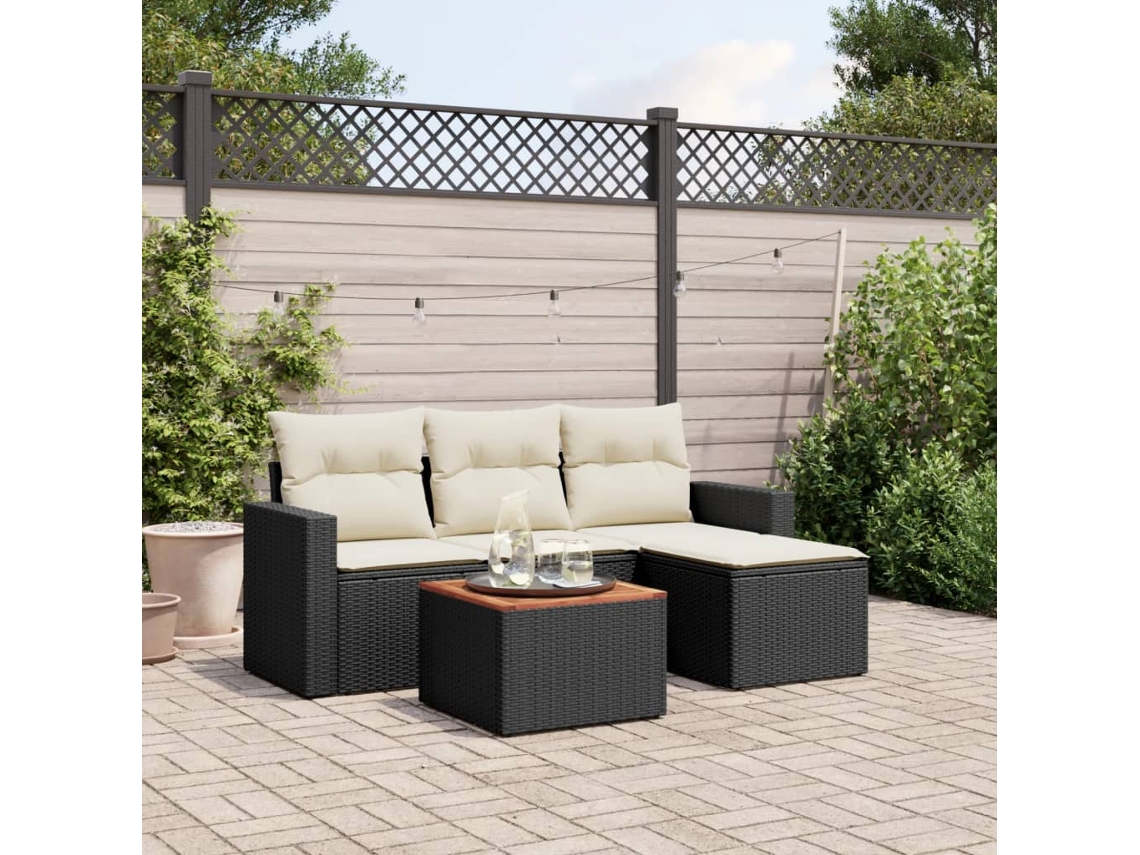 Vidaxl 5 Pcs Conjunto Sofás De Jardim Com Almofadões Vime Pe Preto