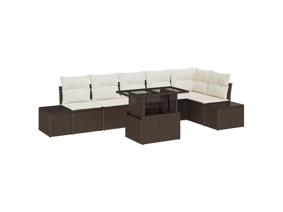 Maison Exclusive - Conjunto De Sofá De Jardim Com Almofada 7 Pcs Castanho E Creme