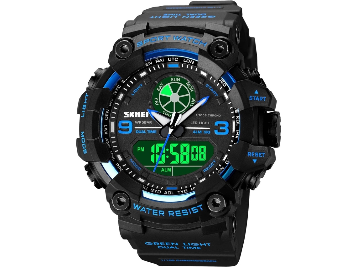 Lurelia Relógio Digital Desportivo, Visor Digital, Led, Cronómetro, Alarme, Data/calendário, 12/24h, Luminoso, Duplo Fuso/mostrador, 54 Mm, Resina