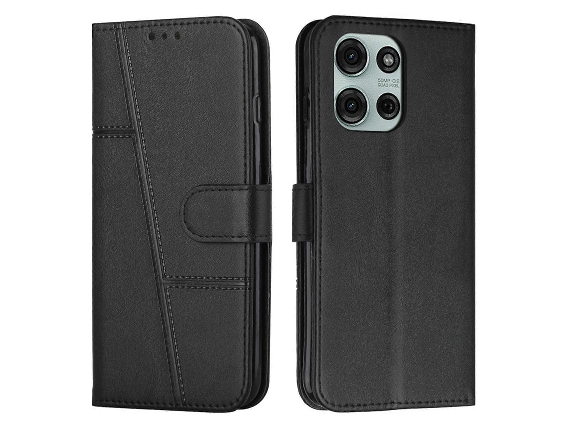 Capa De Celular Em Couro Com Textura De Bezerro E Costura Aparente Para Motorola Moto G56 5g