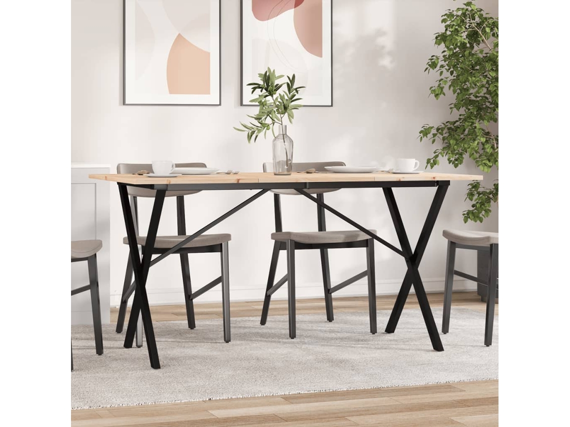Vidaxl Mesa De Jantar Estrutura Em X 160x80x75cm Pinho E Aço
