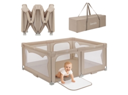 Parque Infantil Grande Cercado de Bebé LIONELO Florence 0 48 Meses 151x185cm Montagem Rápida Espaço Amplo Bolsa Inclusa Bege
