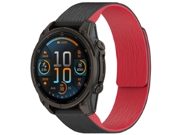 Bracelete Para Garmin (20mm) - Silicone Magnético - Listras Verticais - Liberação Rápida Preto E Vermelho