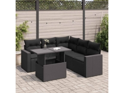 Vidaxl 6 Pcs Conjunto Sofás De Jardim C/ Almofadões Vime Pe Preto