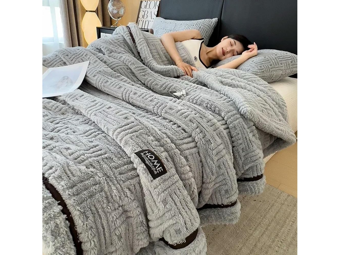 Manta de Lã Macia e Fofa para Outono Inverno Colcha Quente Respirável Sofá cama Sala Estar Artigos Têxteis o L