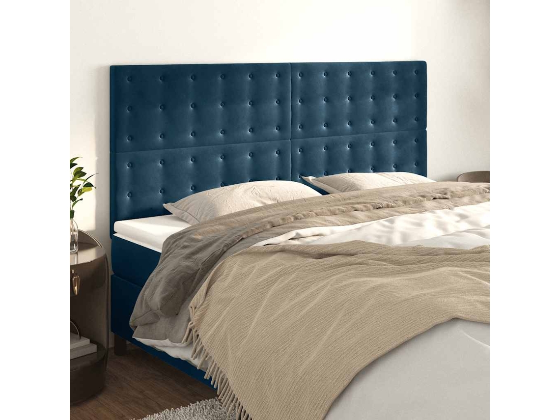 Vidaxl Cabeceira Azul Escuro 200x5x118/128 Cm Veludo