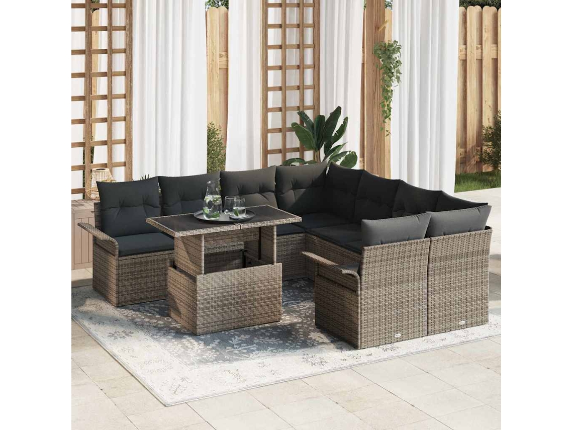 Vidaxl Conjunto De Sofá De Jardim 9 Unid. Cinzeto