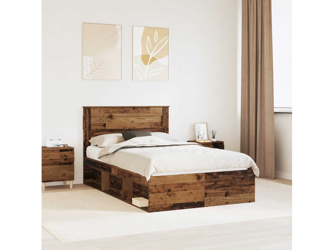 Vidaxl Estrutura Da Cama Liso Madeira Antiga 135 X 190 Cm