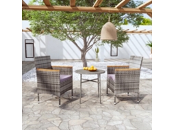 Conjunto 3 Pcs De Jantar Para Jardim Vime Pe Cinzento Dkd Home Decor