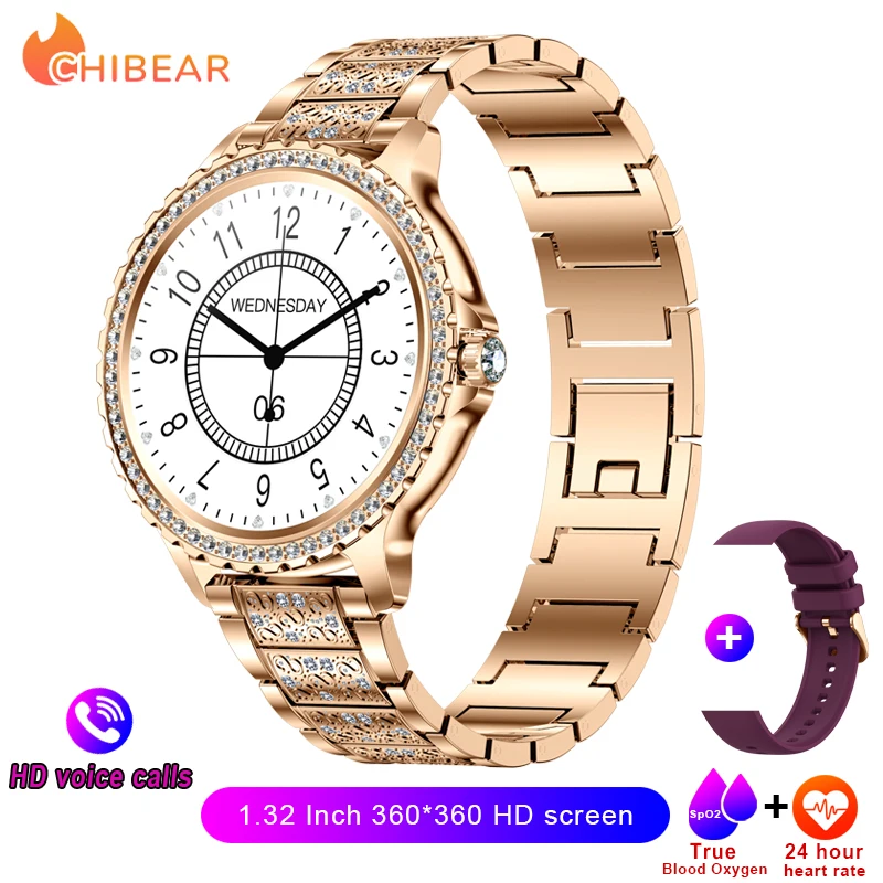 (cinto Dourado) Smartwatch Com Tela De Alta Definição, Monitoramento De Saúde, Diamante Esportivo, Ios/android