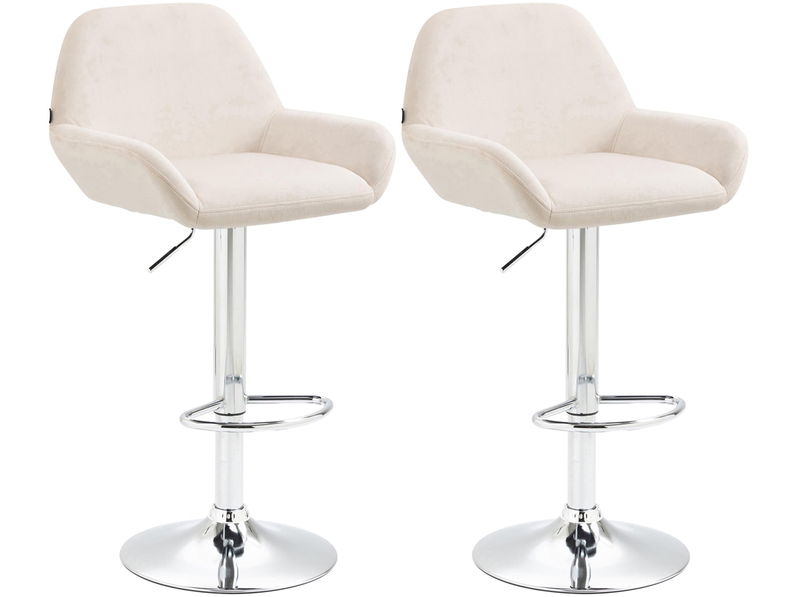 Conjunto de 2 banquetas de bar em metal com formato de arco, apoio para os pés e assentos em veludo creme Tdb10789