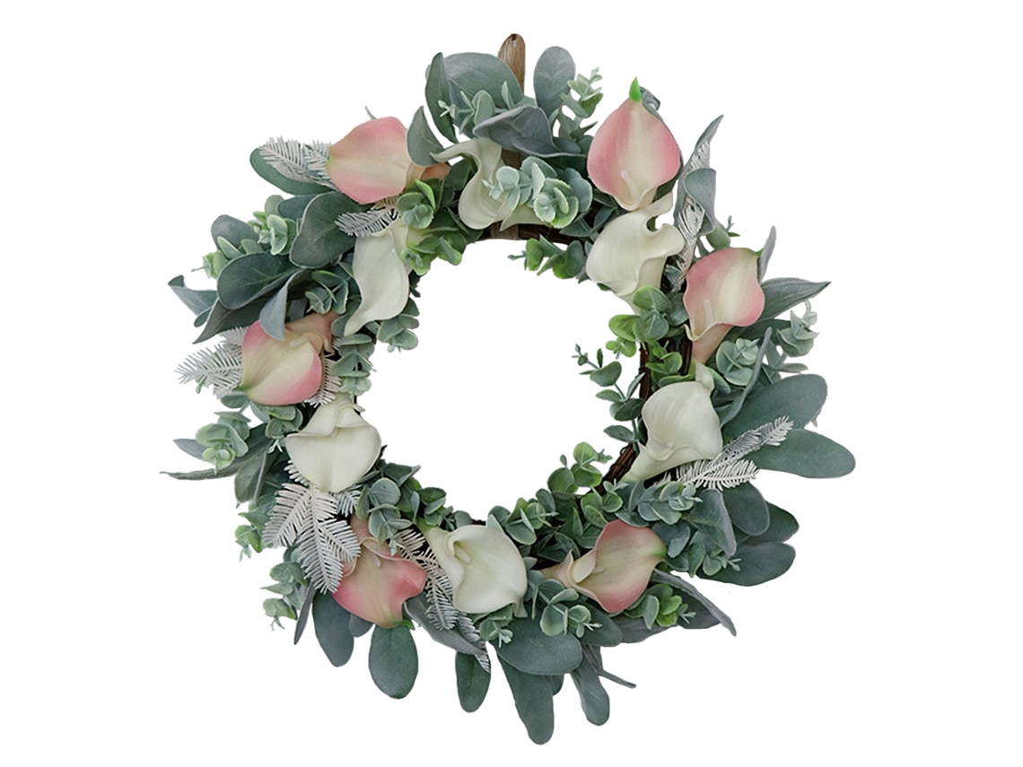 Coroa de Flores Artificiais Branca para Porta Parede Janela