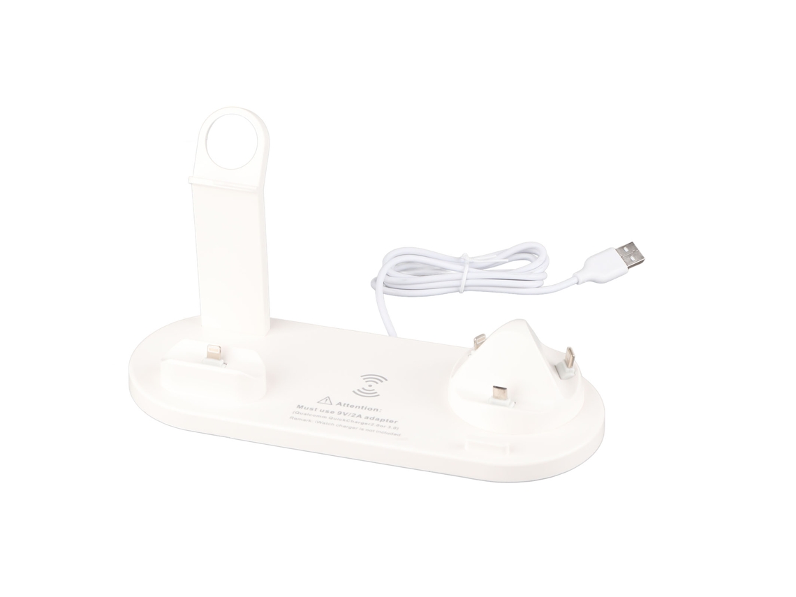 Suporte De Carregamento Sem Fio 4 Em 1 Rápido Para Iphone 14 Apple Watch Fones De Ouvido Branco