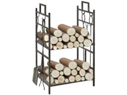 Suporte Metálico Para Madeira Com 4 Ferramentas E Alças Para Interior E Exterior 51,5x33x77 Cm Em Ouro Preto