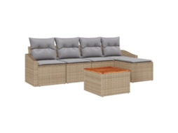 Conjunto 6 Móveis Para Exterior Vidaxl Bege Vime Pe (233 X 117 X 69 Cm)