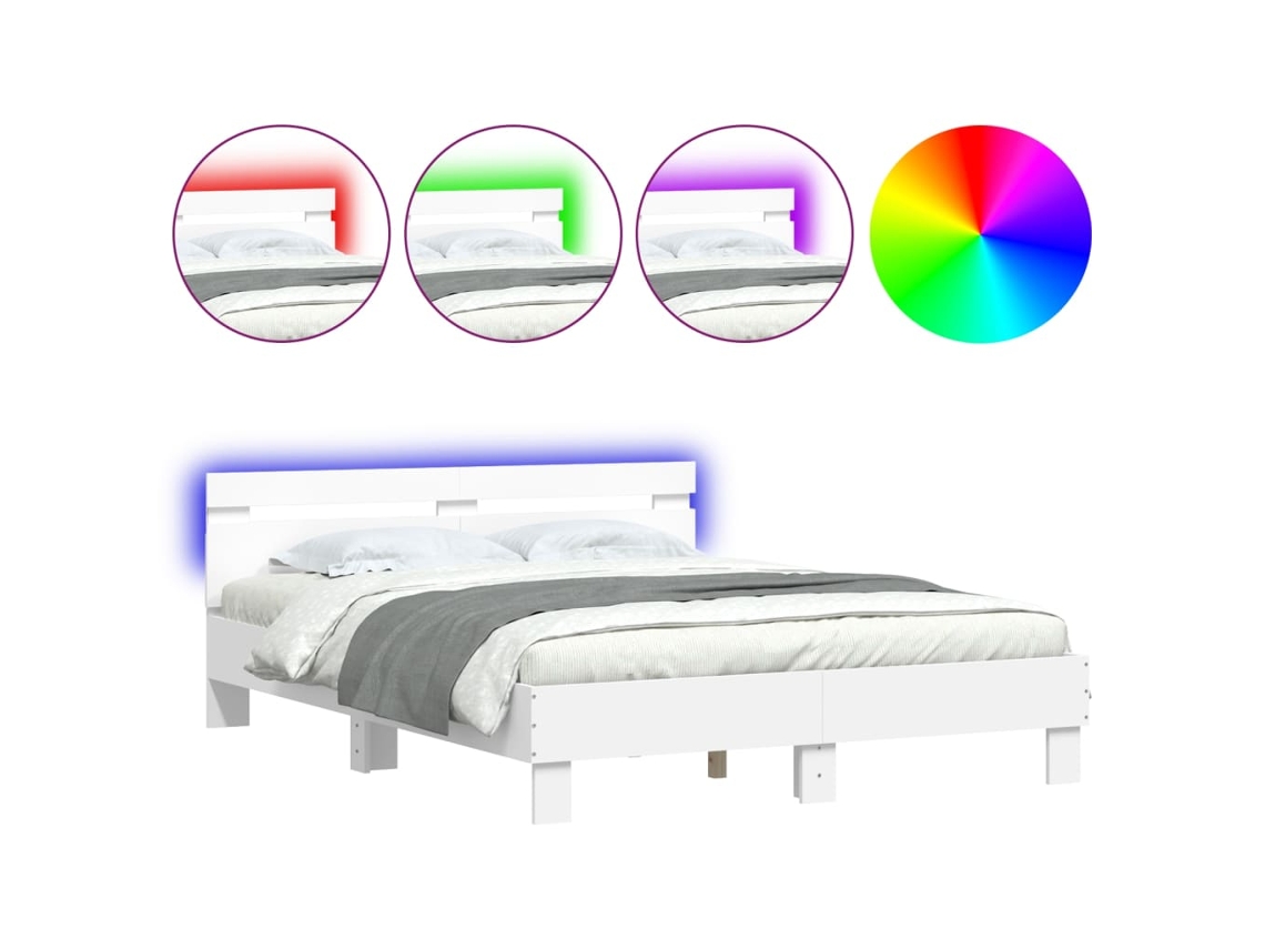 Estrutura de Cama com Cabeceira e Luzes Led MAISON EXCLUSIVE Branco (150x200 cm)