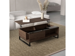 Mesa Baixa Elevável 102x58x35,5cm Estrutura Aço Com Arrumação Tom Nogueira E Preto Para Sala Moderna
