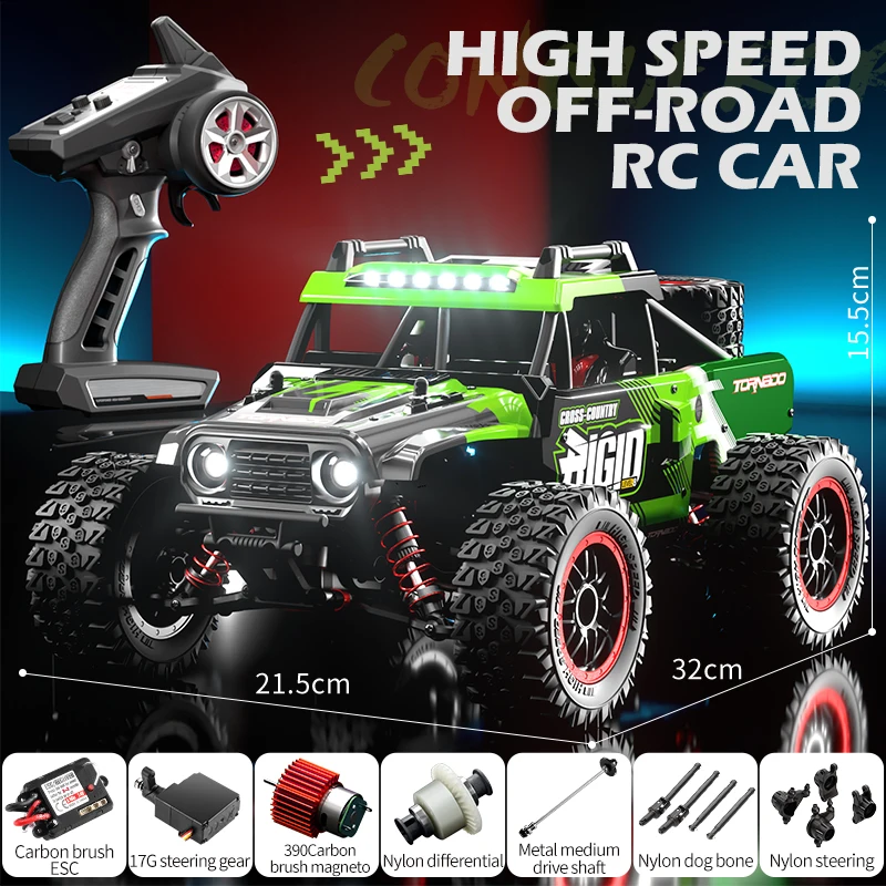 Carro de Controle Remoto de Alta Velocidade 4wd Thor Off road 2.4g Brushless Elétrico com Faróis de Led para Escalada MDUG (verde)