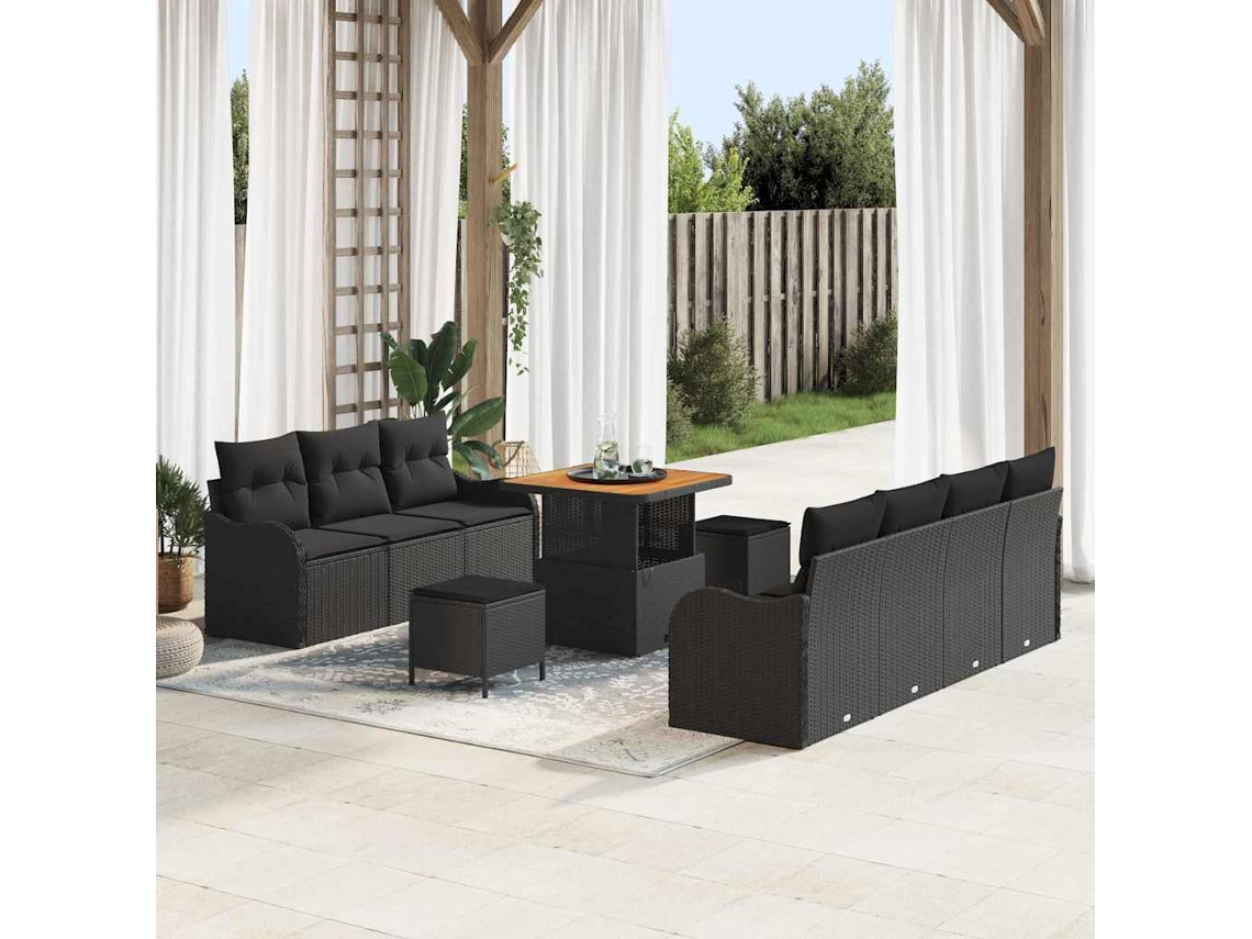 Vidaxl Conjunto De Sofá De Jardim 10 Unid. Preto Vime Pe