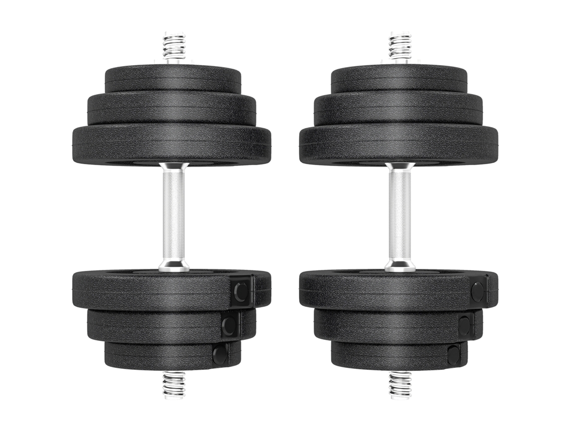 Set 2 Manubri Regolabili Da 40 Kg Totali Con 12 Dischi E Impugnatura Antiscivolo, In Acciaio E Plastica, Nero