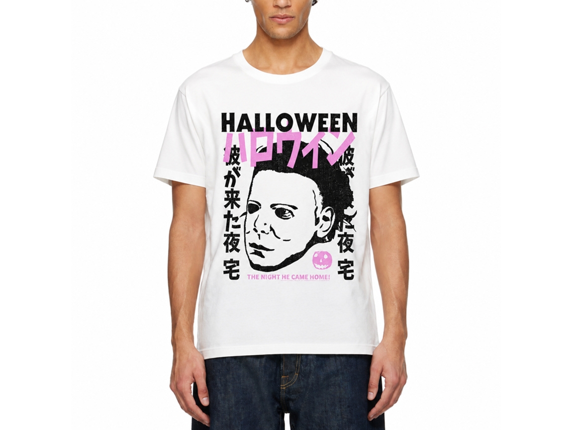 Rockinstone Halloween Movie Kanji Myers White Adult T-shirt Size:m