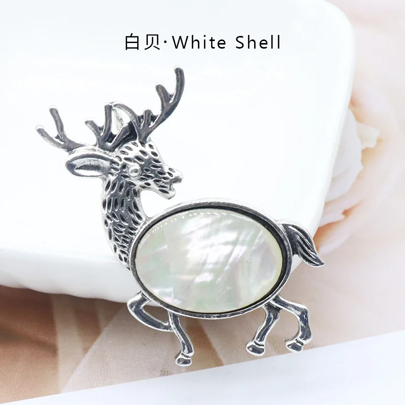 Colar Com Pingente De Veado Vintage (concha Branca), Broche De Concha Natural Com Clipe Para Colar.