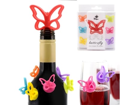 Conjunto De Rolha De Garrafa E Marcadores De Vidro Bar Amigos Vinho Borboleta Champagne
