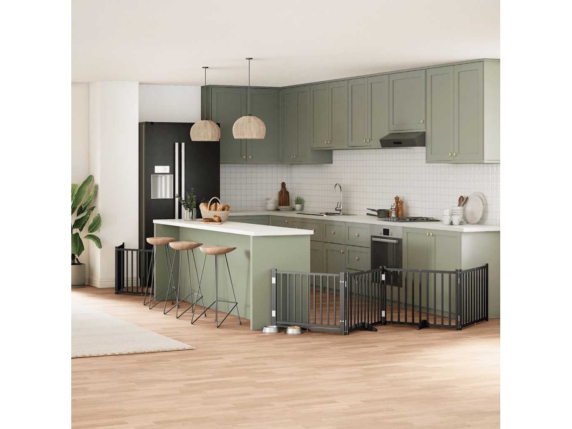 Vidaxl Portão P/ Cães Com Porta Dobrável 6 Painéis 480 Cm Álamo Preto