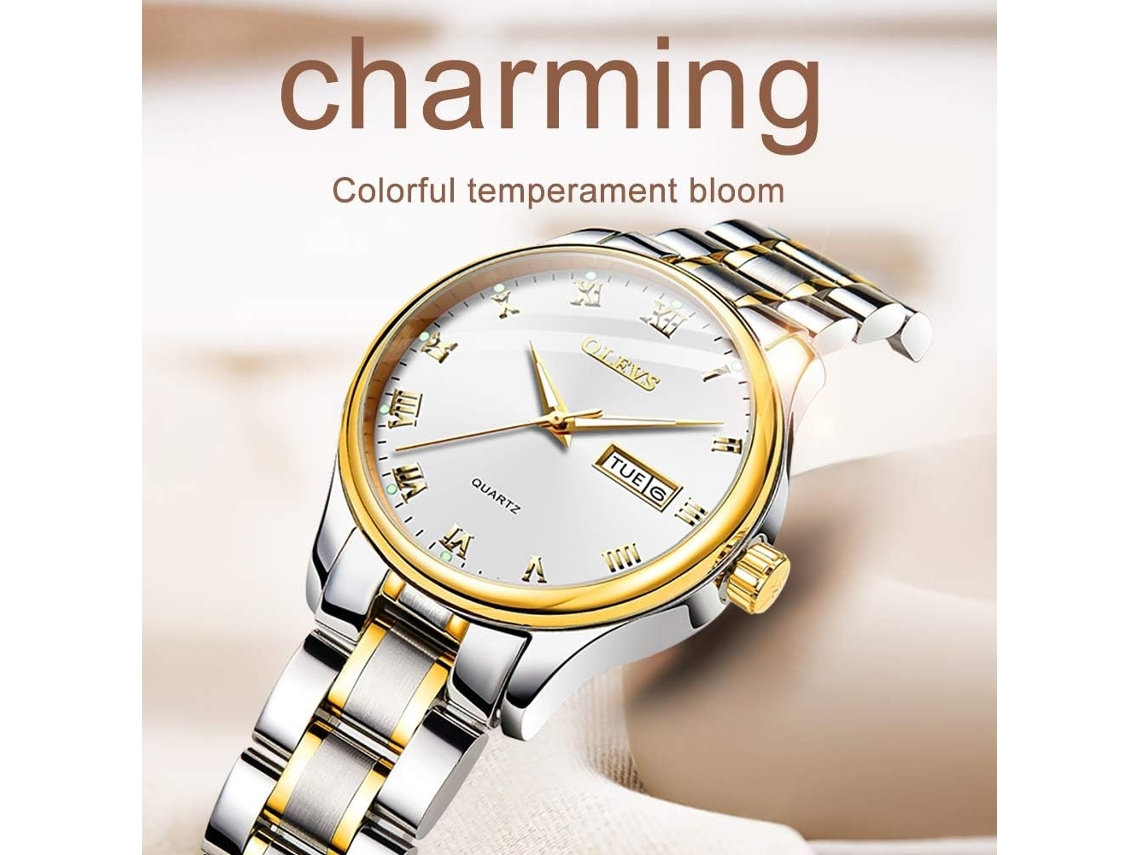 Lurelia Relógio Feminino, Movimento De Quartzo, Analógico, Data/calendário, Luminoso, 29 Mm, 14 Mm, Aço Inoxidável, Resistente À Água 30m, Dourado