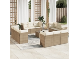Vidaxl 13 Pcs Conjunto De Sofás P/ Jardim Com Almofadões Vime Pe Bege