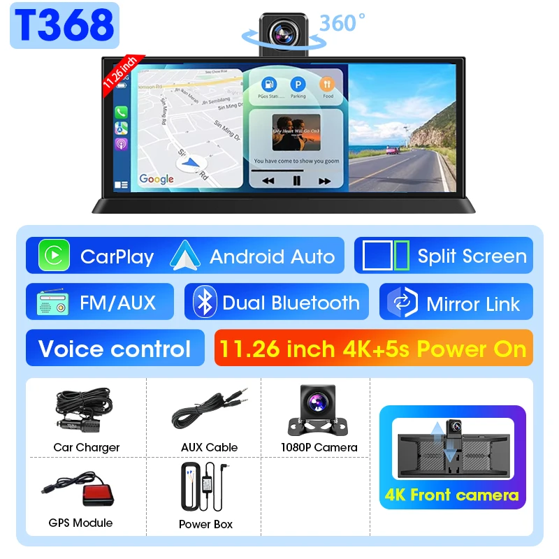 (conjunto Completo) Dvr Automotivo De 11,3 Polegadas, Carplay Sem Fio 4k